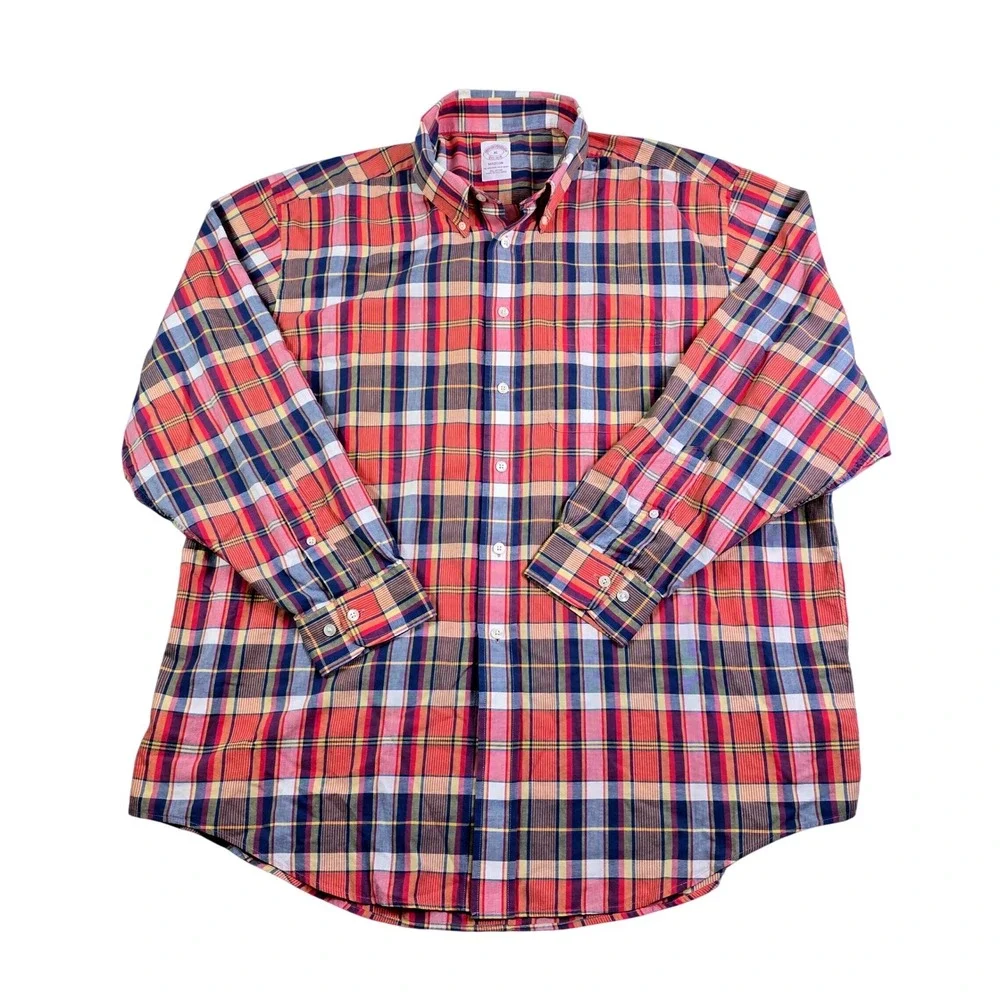 Brooks Brothers Madison Button Down Shirt Mens XL Multi Color Plaid Fit Cotton